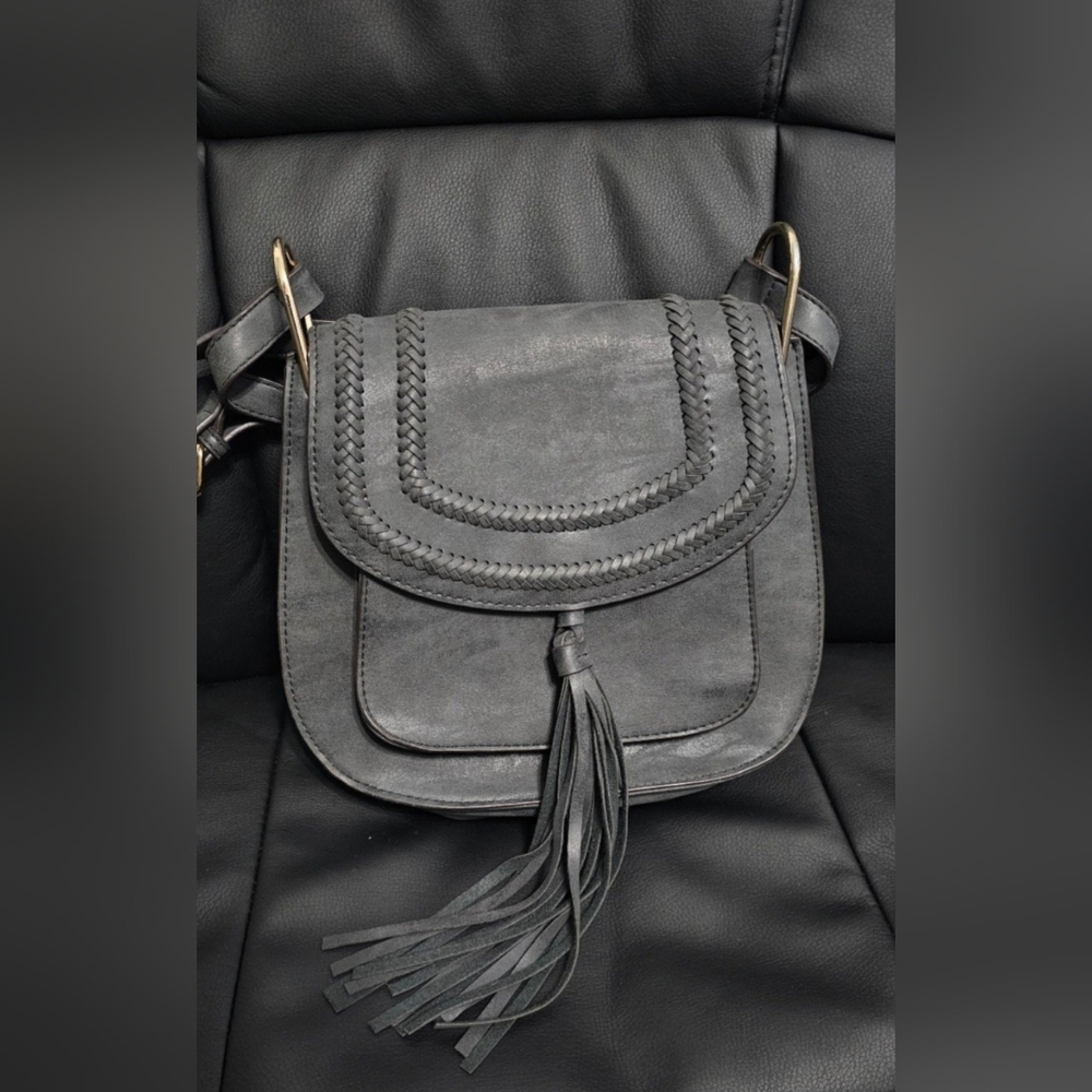 Franco Sarto Womens Rex Saddle Gray Tassel Fringe Crossbody gray